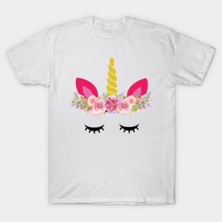 Floral Unicorn Head Design T-Shirt